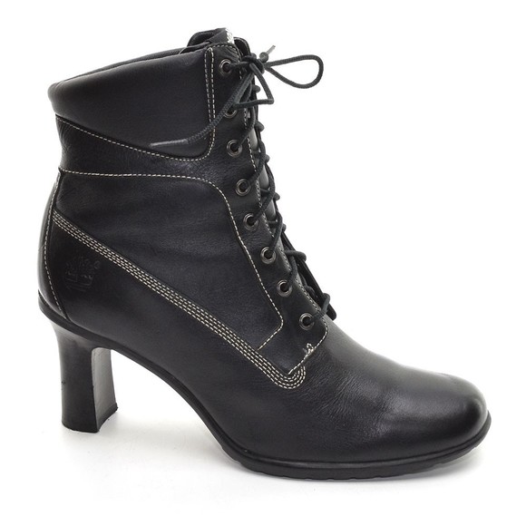 Timberland Black Leather Lace Up Heeled Booties 10 M - Picture 4 of 7